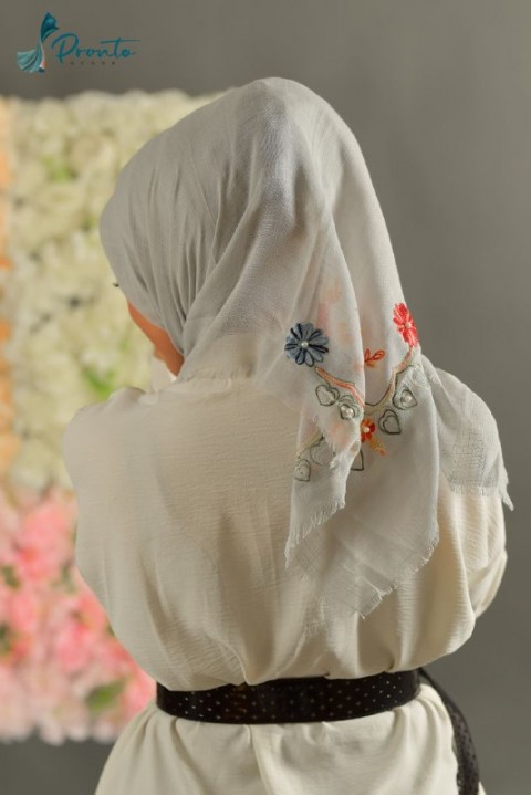Turkish Cotton Embroidered Scarf for Women - White-269a