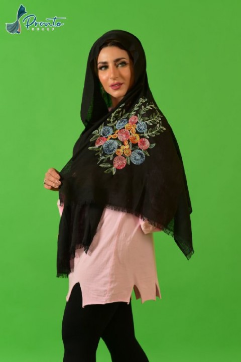 New Turkish Cotton Embroidered Scarf for Women - Black