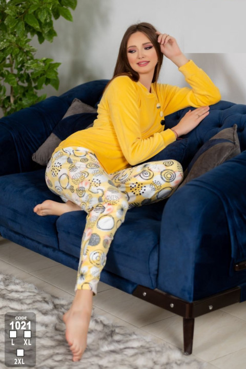 Pajamas for women 2 pieces of raw material Heidi with yellow buttons