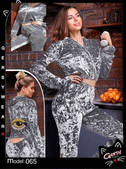 Jersey pajamas with plush material, silver color