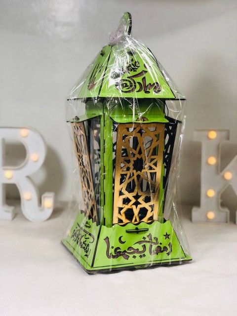 Wooden lantern with various lighting from the inside