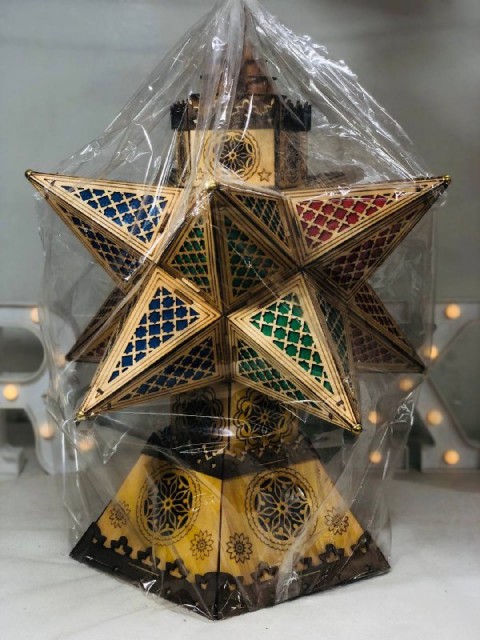 Star wood lantern with 3D laser lighting