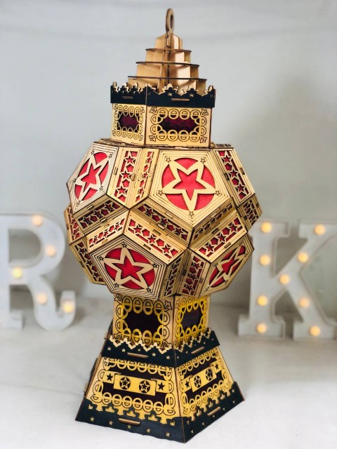 Wood lantern with 3D laser lighting