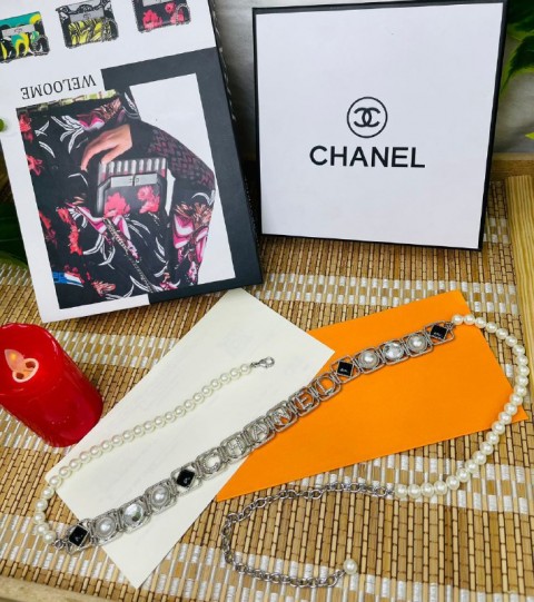 CHANEL stylish chain belt with white&black crystal-Size 3.5cm-multicolour-mirror original