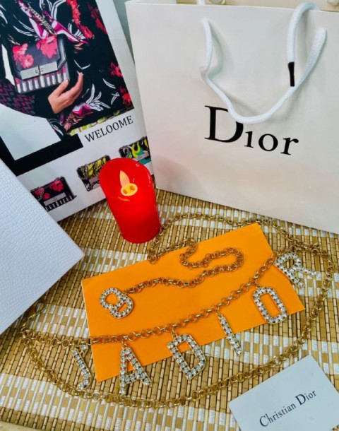 Dior stylish chain belt with white&black crystal-Size 3.5cm-gold colour-mirror original
