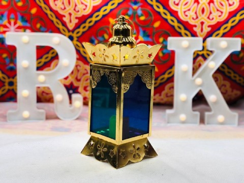 Square lantern golden crown and stained glass