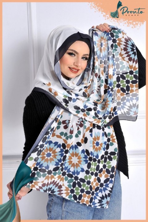 A very elegant multi-colored digital chiffon crepe scarf 400