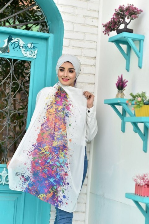 A very elegant multi-colored digital chiffon crepe scarf 901