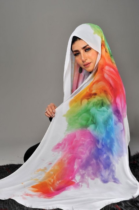 A very elegant multi-colored digital chiffon crepe scarf 9002