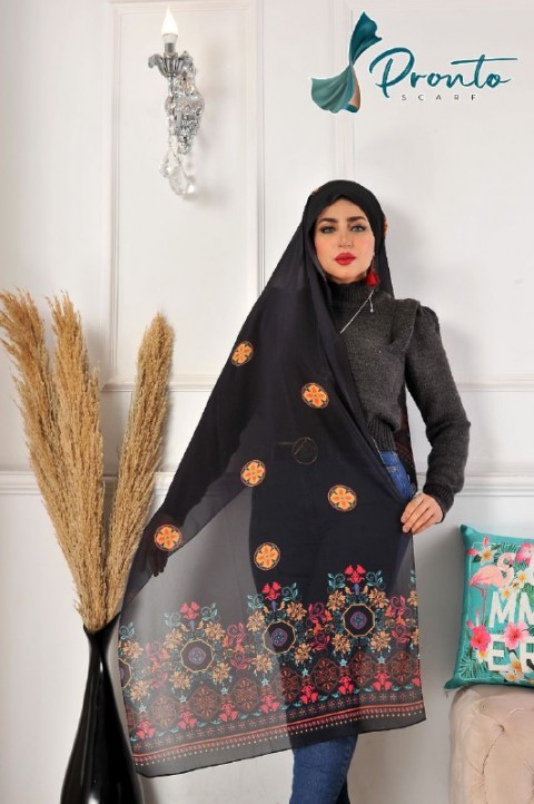 A very elegant multi-colored digital crepe chiffon scarf 9005