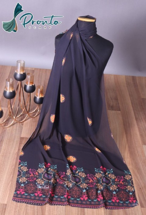 A very elegant multi-colored digital crepe chiffon scarf 9006