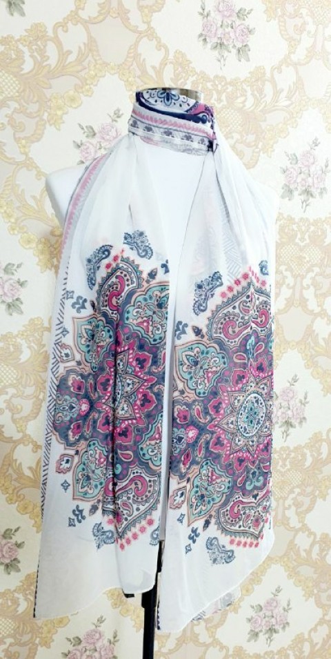 A very elegant multi-colored digital crepe chiffon scarf 9007
