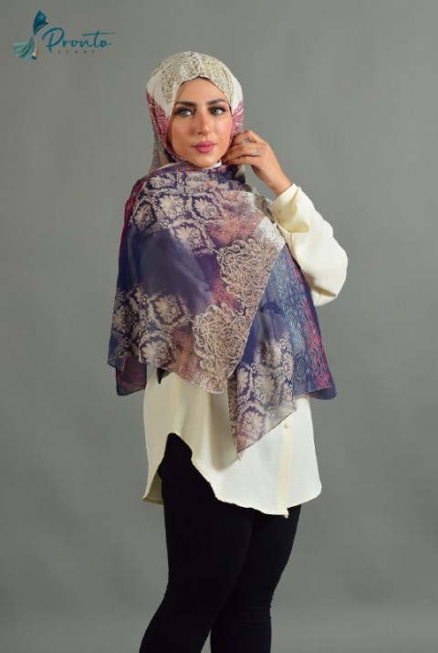 A very elegant multi-colored digital chiffon crepe scarf 9008