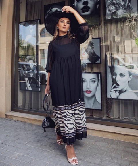 Elegant black chiffon dress for women