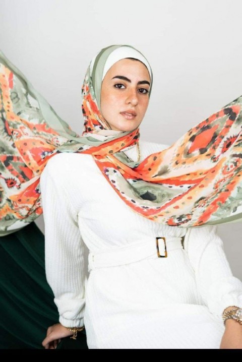 le Voile Multicoloured chiffon printed Scarf- For Women - size 2*73-30046