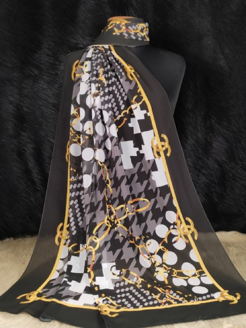 le Voile Multicoloured chiffon printed Scarf- For Women - size 2m *73cm